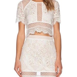 Lovers + Friends Lace Top Skirt Set XS